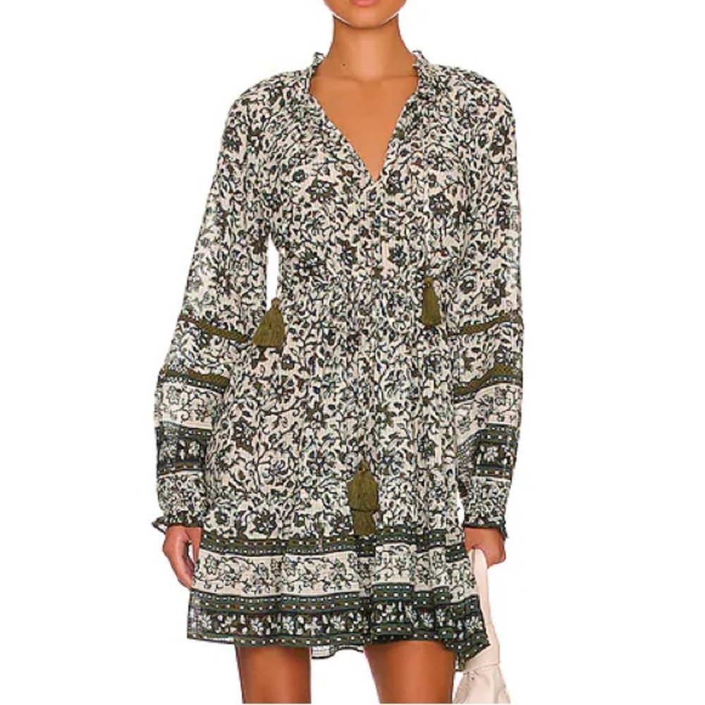 Veronica Beard Danica Floral Mini Dress Green Boho Festival - S‎